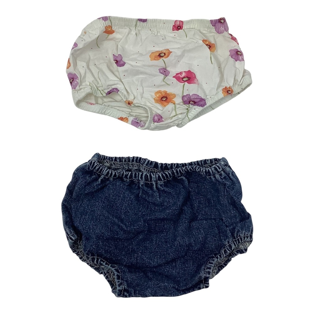2pc Baby Bloomer Shorts Set Girls Size 3-6M Floral Denim 100% Cotton